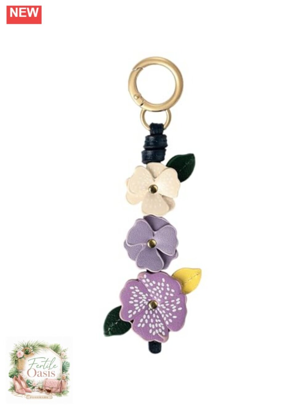 Leather Flower Purse Charm Keychain for Handbags